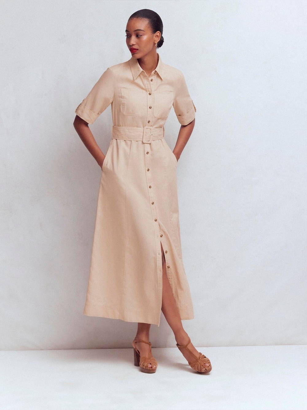 Givenchy Vintage Cream Button-Front Belted Shirt Dress